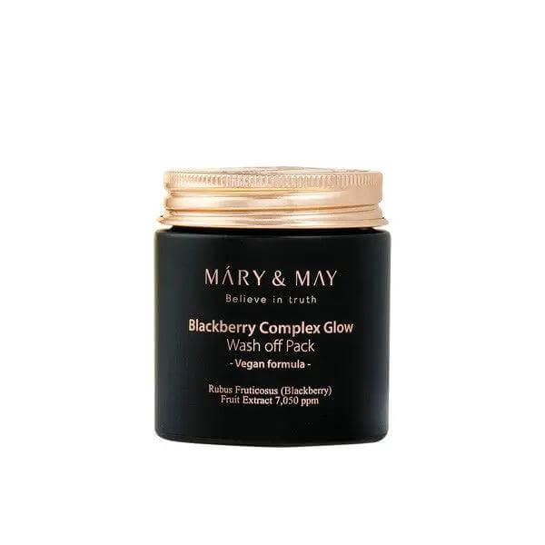 MARY & MAY Blackberry Complex Glow Wash off Pack 125g jar with vegan formula showcasing the luxurious mask.