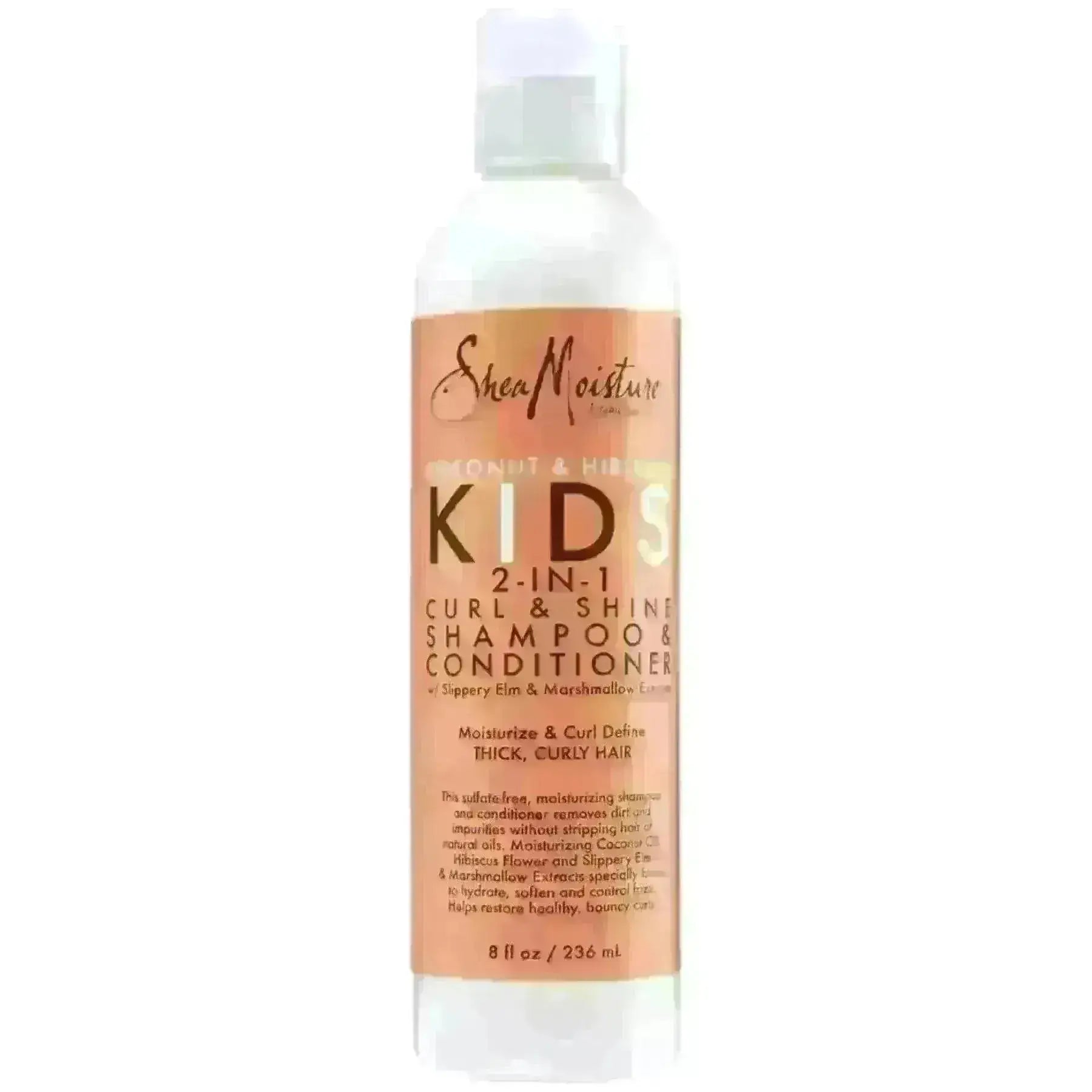 SHEA MOISTURE Coconut & Hibiscus Kids 2-In-1 Curl & Shine Shampoo & Conditioner 236ml bottle on white background
