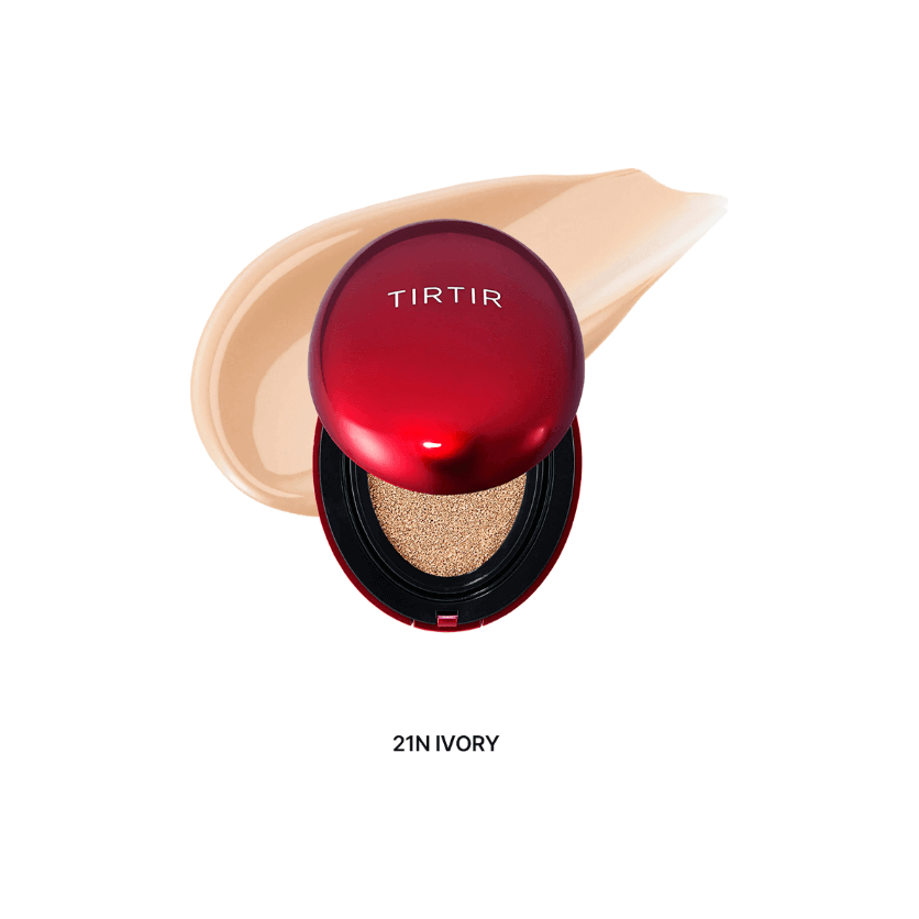 TIR TIR Mask Fit Red Cushion with ivory cream swatch, showcasing sleek packaging and smooth texture.
