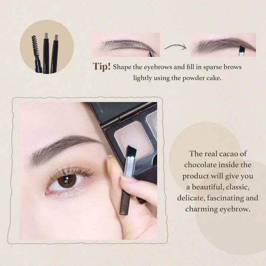 Application of SKINFOOD Choco Eyebrow Powder Cake for natural looking eyebrows with a soft, delicate touch.