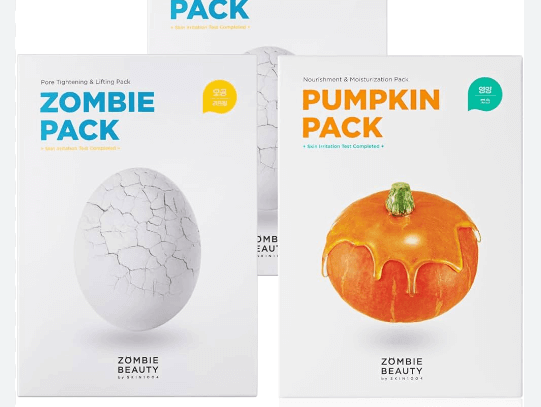 Skin1004 Pumpkin vs  SKIN1004 Pore Tightening & Lifting Zombie Packs product packaging displayed together.