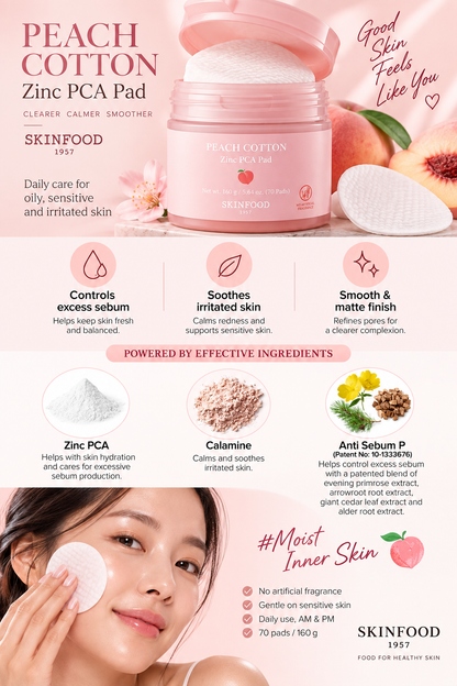 SKINFOOD Peach Cotton Zinc PCA Pad 160g