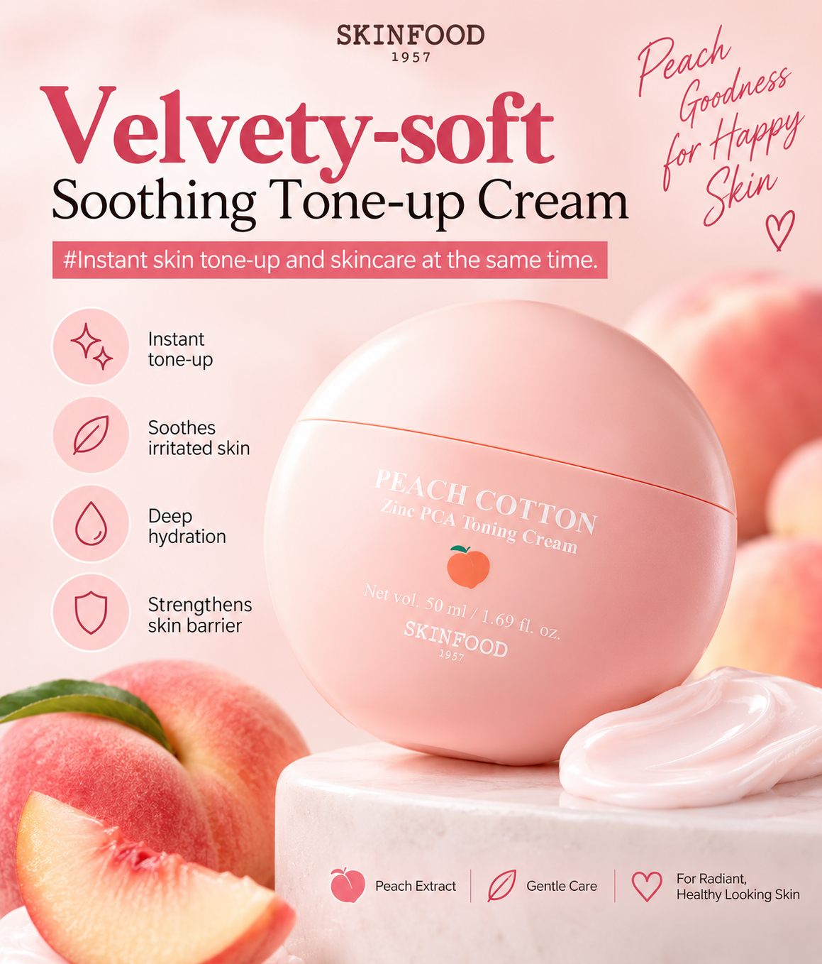 SKINFOOD Peach Cotton Zinc PCA Toning Cream 50ml