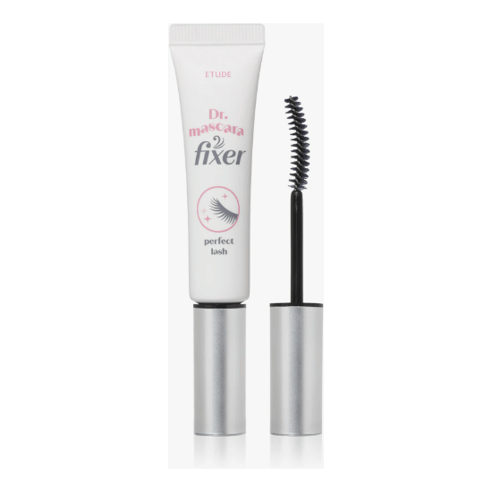 ETUDE Dr. Mascara fixer tube and brush for long-lasting lash lift and curl.