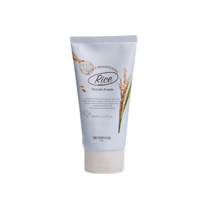 SKINFOOD Rice Daily Brightening Scrub Foam 150ml in a tube for radiant skin.